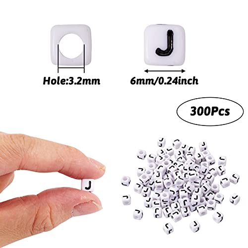 FASHEWELRY 300Pcs Cube White Acrylic Letter Beads 6x6mm Letter J Alphabet Beads for DIY Bracelet Necklace Jewelry Making - color: Letter J, size: 6x6x6mm
