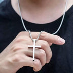 Tuefuzy Cross Necklace for Men, Silver Cross Stainless Steel Pendant Necklace, Mens Cross Chain - size: 28in