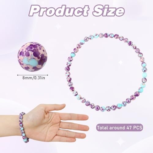 47 Pcs Sea Sediment Imperial Jasper Beads Purple-Blue Jasper Beads 8mm Galaxy Sea Imperial Gemstone Bead Colorful Round Stone Bead for Jewelry DIY Making