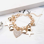 SILANER Gold Chain Link Bracelet - 7"+ 2" Extender 14K Gold Plated Love Locked Bracelets for Women, with Crystal, Love Heart,Key, Lock, Charm Bracelet - color: Stars and Hearts Charm