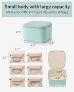 VLANDO Travel Jewelry Box for Women Faux Leather Jewelry Box with 6 Velvet Jewelry Zipper Pockets Earrings Necklace Rings Storage Boxes Christmas Gift for Mom Wife(Lake Blue) - color: 6PCS-Lake Blue