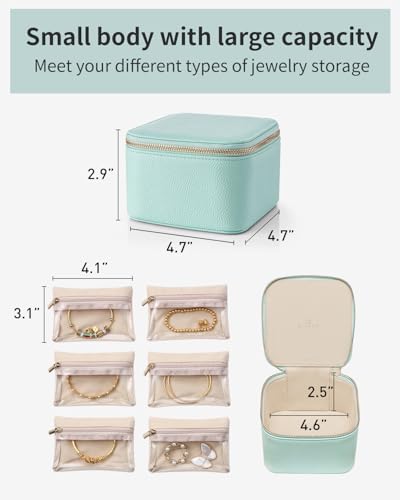 VLANDO Travel Jewelry Box for Women Faux Leather Jewelry Box with 6 Velvet Jewelry Zipper Pockets Earrings Necklace Rings Storage Boxes Christmas Gift for Mom Wife(Lake Blue) - color: 6PCS-Lake Blue