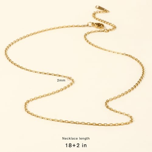 Cadikez 24PCS Gold Rolo Cable Chain Necklace Bulk, 2mm 18inch 18K Gold PVD Plated Stainless Steel Finished Oval Cable Link Chains for Necklace Jewelry Making - color: 2.0mm Gold Color