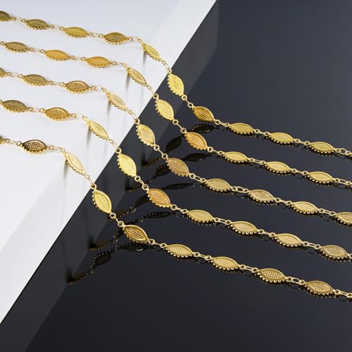 KYUNHOO 4 Meters Gold Plated Jewelry Making Chains Bulk on Spool Eyelashes Shaped Craft Roll Solid Stainless Steel Jewelry Chain for Women DIY Necklace Bracelet - color: Eyelash Gold