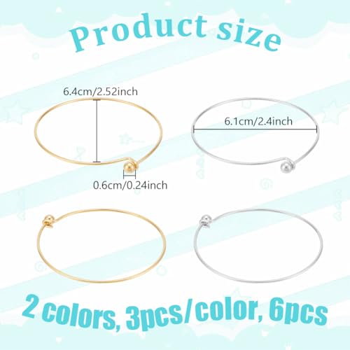 UNICRAFTALE 6Pcs 2 Colors Expandable Blank Bangle Bracelet Stainless Steel Adjustable Wire Bracelets Metal Wire Blank Bangles for DIY Bracelets Jewelry Making Holiday Day Gifts