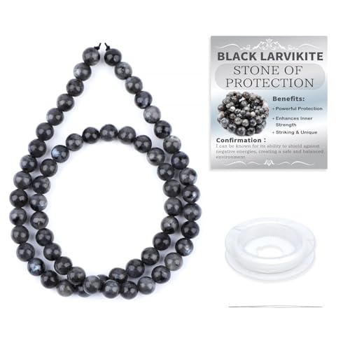 Natural Stone Beads Round Genuine Real Stone Beading Strand Loose Gemstones DIY Smooth Bead for Bracelet Necklace Earrings Jewelry Making (Black Larvikite, 6mm 60 Pieces) - color: Black Larvikite, size: 6mm 60pcs