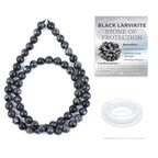 Natural Stone Beads Round Genuine Real Stone Beading Strand Loose Gemstones DIY Smooth Bead for Bracelet Necklace Earrings Jewelry Making (Black Larvikite, 6mm 60 Pieces) - color: Black Larvikite, size: 6mm 60pcs