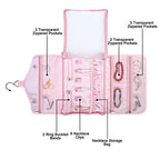 MOSISO Hanging Travel Jewelry Organizer Case, Foldable Portable Jewelry Organizer Bag with Hook & Handle for Necklace, Earrings, Rings, Bracelets and Daily Jewelries Carrying, Pink