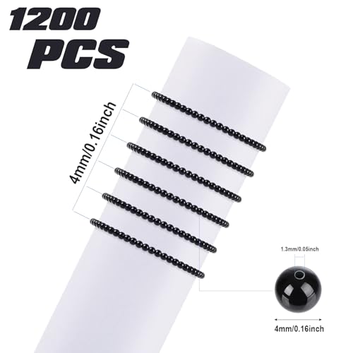 1200Pcs 4mm Black Spacer Beads Round Smooth Loose Ball Beads for Bracelet Jewelry Making Craft - color: Z-Black, size: 4mm