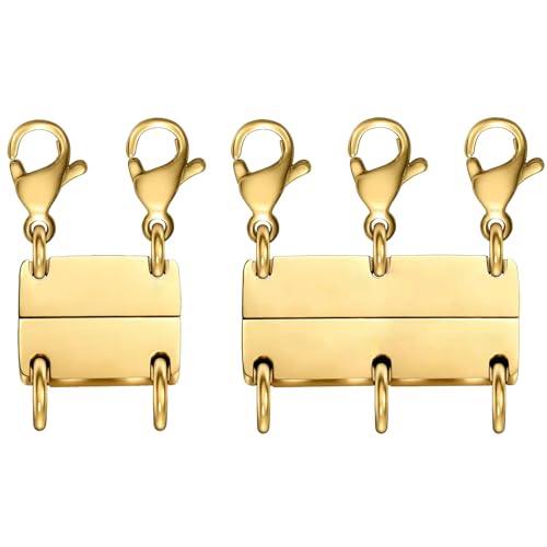 OHINGLT Multi Necklace Layering Clasp, Gold Necklace Separator for Layering, Strong Magnetic Clasps Jewelry Connectors for Layered Look - color: 2Pcs | Double Gold + Triple Gold