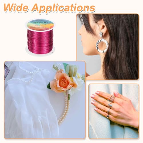 HARFINGTON Wire 328ft Length 26 Gauge Copper Craft Jewelry Wrapping Wire Tarnish Resistant Beading for Jewelry Making Supplies Crafting, Rose Red - color: Rose Red