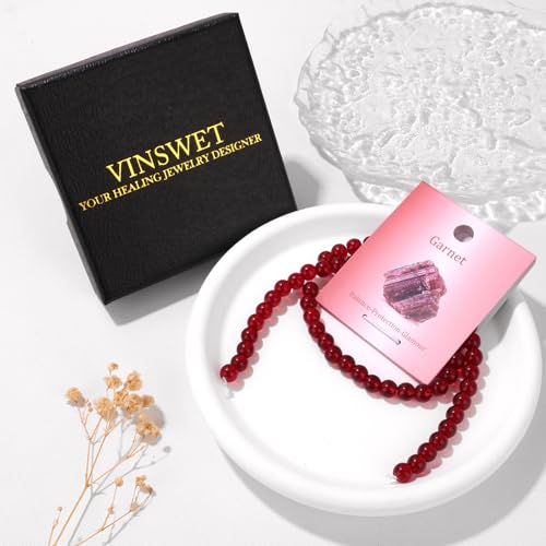 Vinswet 60pcs 6mm Garnet Natural Stone Beads Round Genuine Real Stone Beading Loose Gemstones DIY Smooth Bead for Bracelet Necklace Earrings Jewelry Making - color: Garnet, size: 6mm