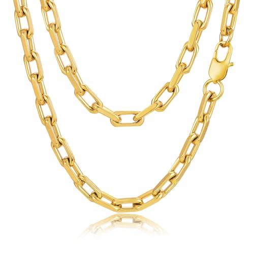 VNOX Paperclip Necklace for Men Women, 4.5/6.5/7mm Solid Diamond-Cut Chunky Stainless Steel Anchor Link Chain Mens Necklaces Jewelry Gifts, 18/20/22/24 Inchs - style: 7MM-Gold