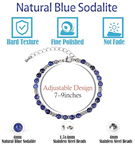LPBeads Beaded Bracelets for Women Energy Gemstone Charm Jewelry Adjustable Bracelet Gifts for Mom, Daughter, Wife, Friends, Bestie - color: Blue Sodalite