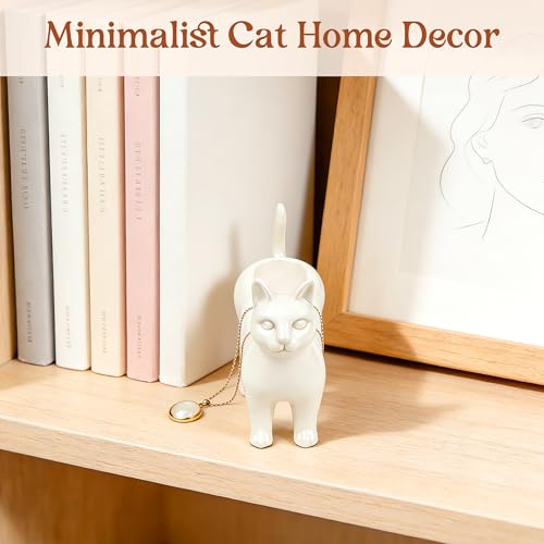 PUDDING CABIN Minimalist Ceramic Cat Ring Holder - Elegant White Jewelry Tray for Rings, Earrings & Necklaces, Unique Cat Lover Gifts for Women, Mom, Bestie, Cute Home Decor for Vanity & Nightstand - style: Siamese Jewelry Holder