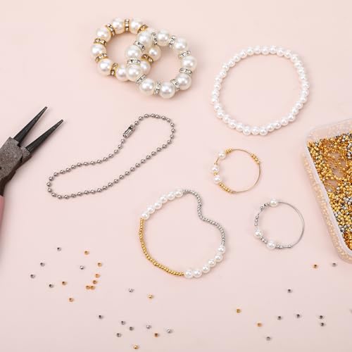 4000 Pcs 2mm Crimp Beads Metal Round Crimp Beads Smooth Gold Silver Bead Metal Clamp Ends Tiny Stoppers Bead for DIY Bracelet Necklace Earring (Gold and Silver)