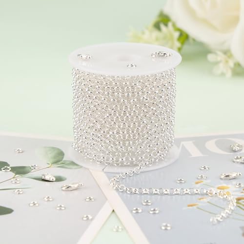 KYUNHOO 5 Meters Small Circle Chain for Jewelry Making Silver Plated Necklace Chains Bulk with Jewelry Connectors for Handcraft DIY - color: Circle Silver