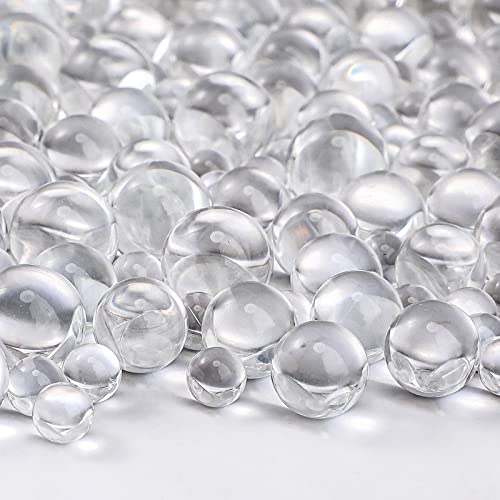 Sratte 360 Pcs Glass Marble Gemstone Vase Filler 12, 10 and 6 mm Glass Beads for Vases Transparent Small Marbles Round Decorative Marbles Gem Pebbles for Slingshot (Clear) - color: Clear