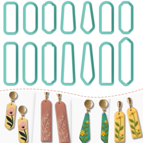 14pcs Rectangle Clay Cutters, Polymer Clay Cutting Tools for Earrings Making, Clay Jewelry Making Kit for Handicraft Enthusiasts - style: Long rectangle theme (14 pcs)