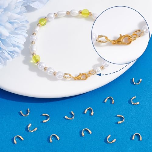 PH PandaHall 60pcs 18K Gold Wire Guardian, Golden U-Shape Cable Protector 304 Stainless Steel Wire Guard Loops Thread Protector for Earring Bracelet Necklace Pendants Jewelry Crafts Making, Hole 0.8mm