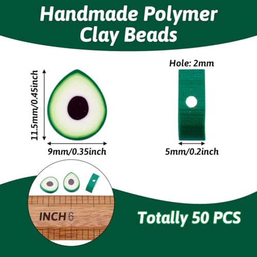Mega Pet 50Pcs Avocado Polymer Clay Beads Handmade Green Avocado Slice Clay Beads Clay Fruit Spacer Beads 11.5x9mm for DIY Bracelet Necklace Earring Jewelry Making - color: Avocado Slice