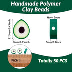 Mega Pet 50Pcs Avocado Polymer Clay Beads Handmade Green Avocado Slice Clay Beads Clay Fruit Spacer Beads 11.5x9mm for DIY Bracelet Necklace Earring Jewelry Making - color: Avocado Slice