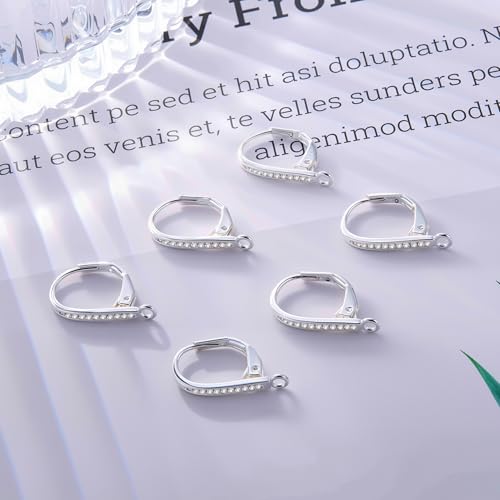 Sterling Silver Leverback Earring Hooks, 6Pcs Hypoallergenic Earring Hooks French Huggie Hoop with Zirconia 925 Sterling Silver Findings Leverback Dangle Ear Hook Replacement Set Making Supplies - color: 6PCS_Silver