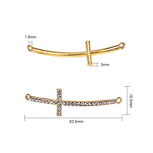 PH PandaHall 12pcs Cross Connector Golden Metal Rhinestone Charms Curved Sideways Connector Bar Link for Easter Eid Mubarak Ramadan Decoration Necklace Earring Bracelet Jewelry Making