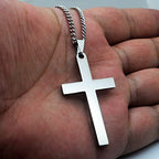 Cross Necklace for Men Silver Premium Alloy Solid Color Cross Pendant Necklace for Men Women Teens - color: Silver-20inch