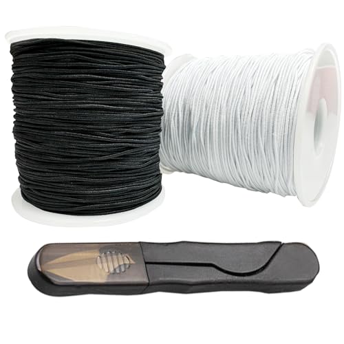 0.8mm Elastic String for Bracelets, Strong Stretchy Bracelet String for Pony Kandi Letter Beads, Black White Stretch Elastic Cord Thread with Scissors for Bracelet Making (Black White) - size: 0.8mm, style: black white
