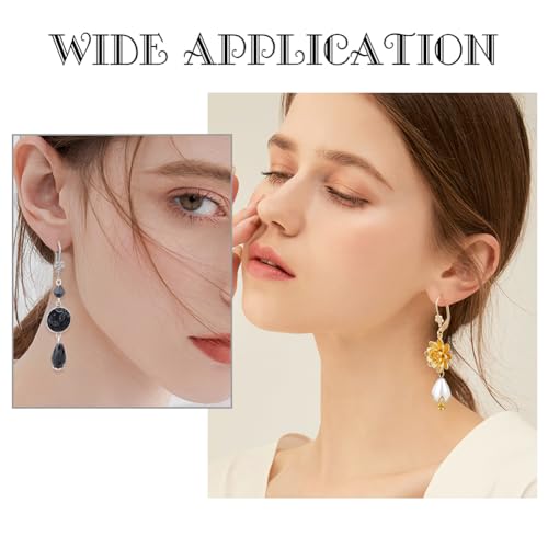 Beebeecraft 1 Box 48Pcs Leverback Earring Findings Stainless Steel 2 Colors French Earring Hooks Flower Pattern Dangle Ear Wire Findings for Jewellery Making - color: Small Flower Leverback Earring