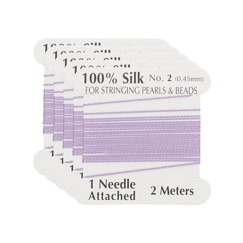 PATIKIL Silk Cord Thread, 5 Pcs Pure Silk Beading Thread Cord Size 0.45 mm with The Knotting Pearls Needle Attached, Light Purple - color: Light Purple