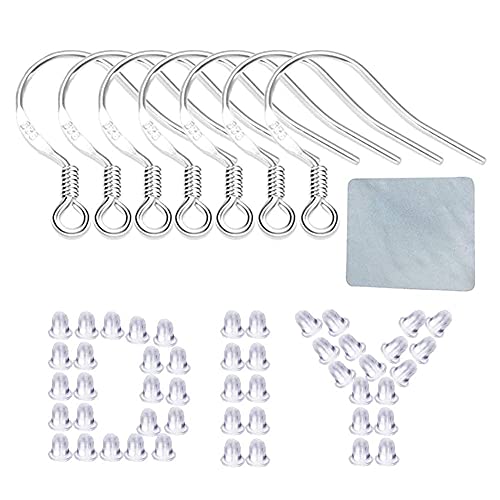 Hypoallergenic Silver Earring Hooks - 120 pcs/60 Pairs s925 Sterling Silver Plated Ear Wires for Jewelry Making, Jewelry findings Parts with 120 pcs Rubber Earring Backs Stopper for DIY Earrings - color: Regular Silver 2