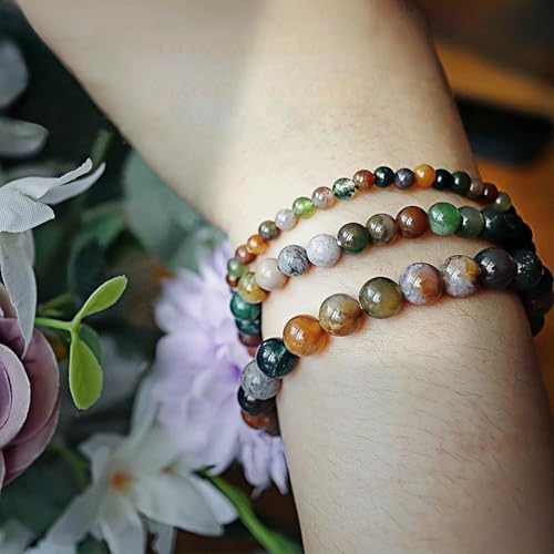 3Pcs Healing Crystal Turquoise Bracelets for Women Men 8mm 6mm 4mm Natural Stone Beaded Stretch Bracelet Jewelry Gifts for Women Girl - color: T6-Indian Agate