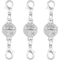 Magnetic Crystal Ball Jewelry Clasps Set, Gold and Silver Plated, Easy-to-Use Connectors with Lobster Closures for Necklaces (3pcs Silvery) - color: 3pcs silvery