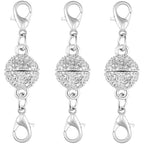 Magnetic Crystal Ball Jewelry Clasps Set, Gold and Silver Plated, Easy-to-Use Connectors with Lobster Closures for Necklaces (3pcs Silvery) - color: 3pcs silvery