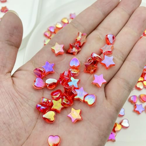 450Pcs Acrylic Beads AB Crystal Star Beads Heart Beads for Jewelry Making DIY Bead Bracelet Necklace Earrings(Bright Red) - color: Bright Red
