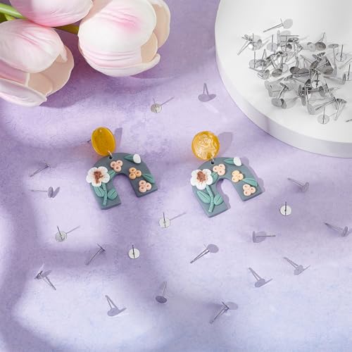 UNICRAFTALE About 500Pcs 6mm Flat Pad Stud Earrings Stainless Steel Flat Round Stud Earring Findings Earrings Post Blank Earring Pads for DIY Jewelry Making - size: 6mm Diameter