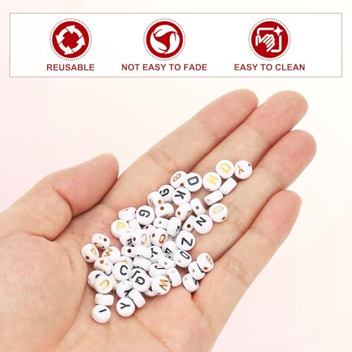 HARFINGTON 200 Pcs 4x7mm Acrylic Letter Beads, Round White Alphabet Beads Letter A, Alphabet Spacer Beads for Jewelry Making Bracelets Necklaces - style: Letter A