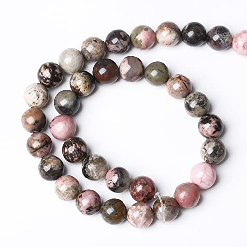 10MM 36PCS Natural Stone Black Stripe Rhodochrosite Gemstone Beads for Jewelry Making DIY Bracelet Necklace Semi Precious Crystal Beads - color: Black Stripe Rhodochrosite, size: 10mm