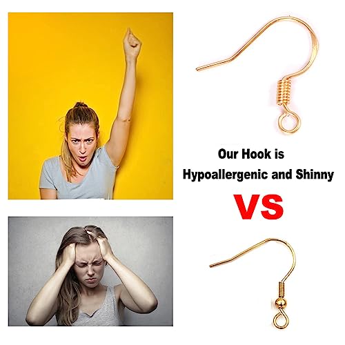 Rose Gold Earring Hooks, 240Pcs Earrings Making Kit with Hypoallergenic Ear Hooks, Jump Rings and Clear Rubber Earring Backs for DIY Jewelry Making - color: Small Rose Gold