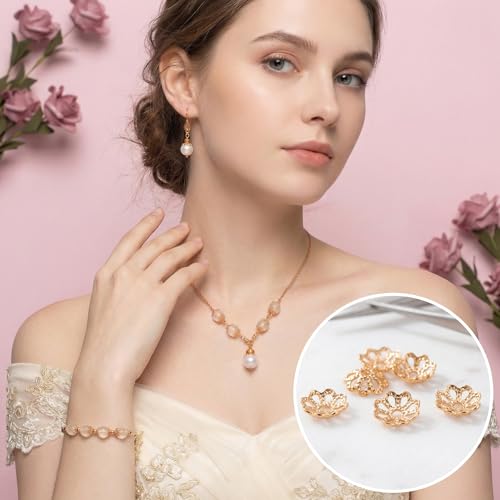 ANCIRS 600pcs 7mm Spacer Beads Caps for Jewelry Making, Metal Hollow Flower Bead Caps for Bracelet Necklace- Gold - color: Gold-600pcs-7mm