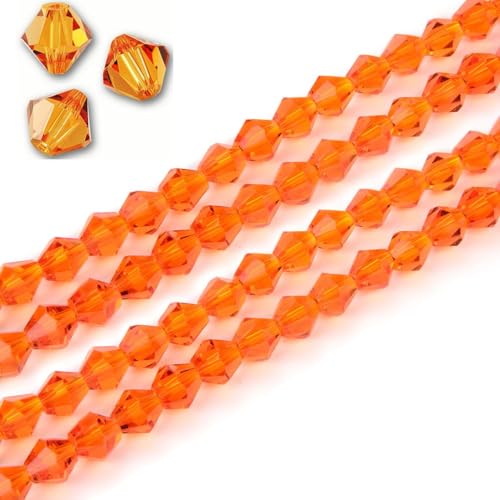 250pcs Czech 6mm (0.24 Inch) Faceted Bicone Crystal Glass Loose Beads Spacer Bulk Sun Orange for DIY Craft Jewelry Making CCB612 - color: Sun/Orange, size: 6mm - 250pcs