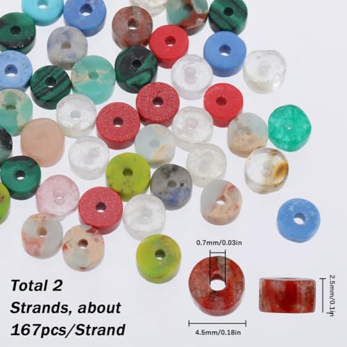 SUNNYCLUE 1 Box 334Pcs Flat Gemstone Beads Heishi Stone 4mm Gemstone String Semi Flat Round Disc Stones Energy Healing Gem Spacer Loose Beads for Jewelry Making Findings DIY Gifts
