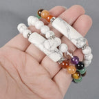 Justinstones Gem Semi Precious Gemstone Love Heart Charm Stretch Beaded Bracelet Unisex - color: White Howlite(7 Chakra)