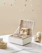 SONGMICS 2-Layer Jewelry Box, Jewelry Organizer with Handle, Removable Jewelry Tray, Jewelry Storage, Floating Effect, 8.1 x 9.4 x 4.3 Inches, Gift Idea, White UJBC165W01 - color: White