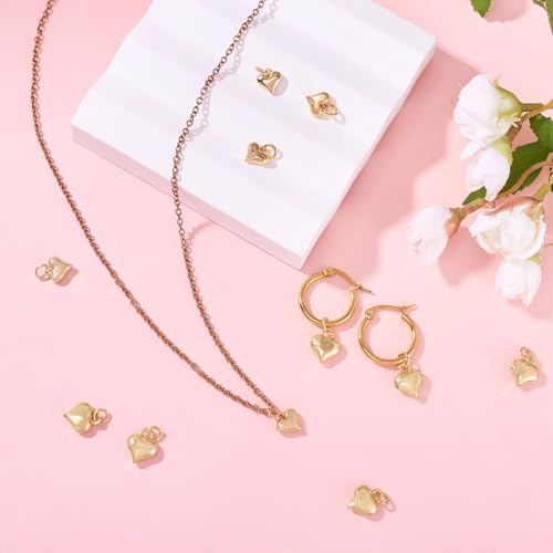 FASHEWELRY Real 18K Gold Plated Heart Charms Platinum Brass Pendants with Loop for Bracelets Necklace DIY Jewelry Making, Wedding, Mother's Day Festival Gifts - color: 1 color-gold