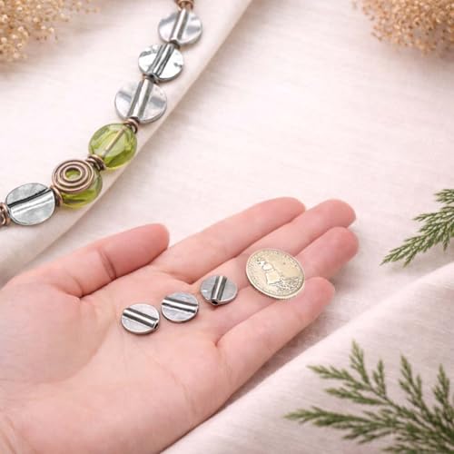 Tibetan Silver Smooth Spacer 52Pcs Flat Beads for Jewelry Making Supplies Adults Small Seed Bead for Necklace Earring Bracelet Making Kit Bulk 14mm - color: Silver smooth flat