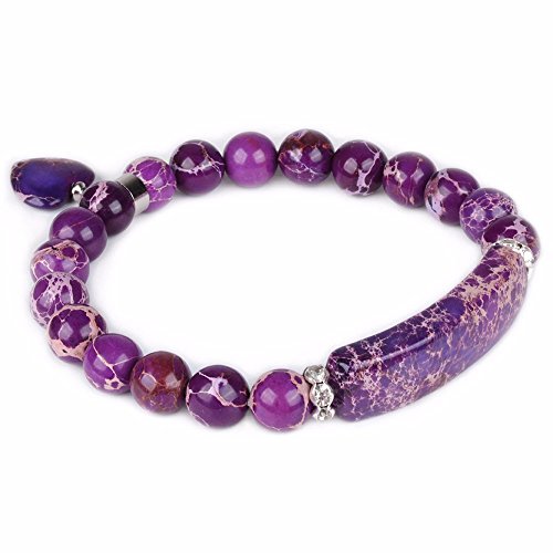 Justinstones Gem Semi Precious Gemstone Love Heart Charm Stretch Beaded Bracelet Unisex - color: Dyed Purple Sea Sediment Jasper