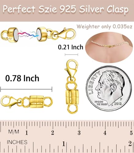 Dailyacc 925 Silver Lobster Magnetic Necklace Clasps and Closures Safety Sterling Silver with 14K Gold Jewelry Converters for Bracelets Chain Extender - color: Silver with Gold Plating